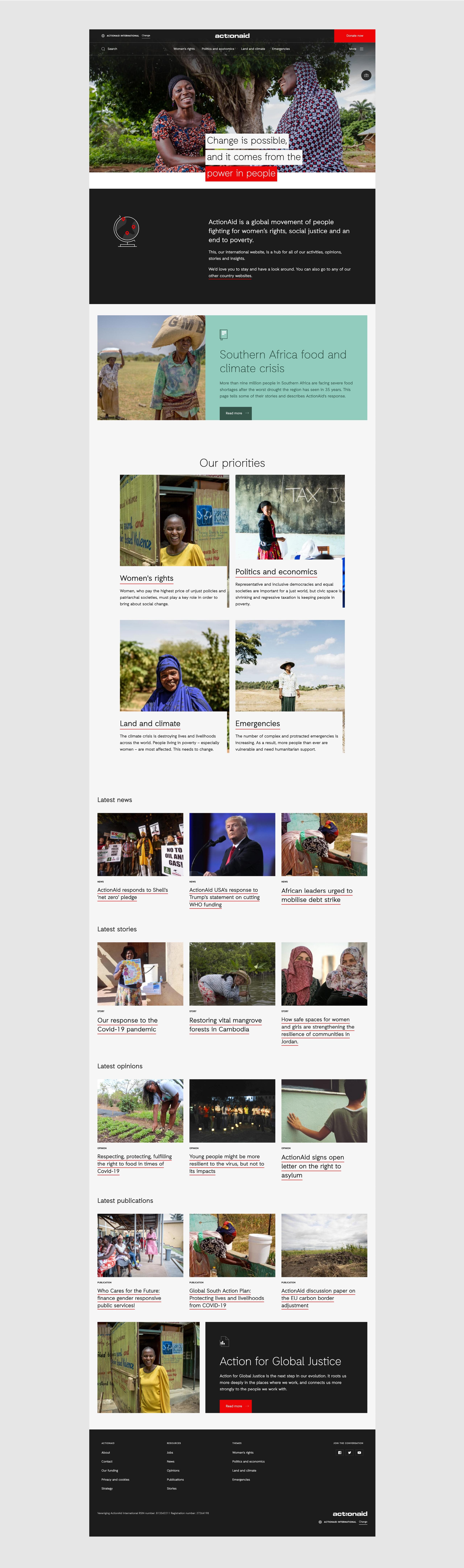 Image of the ActionAid home page