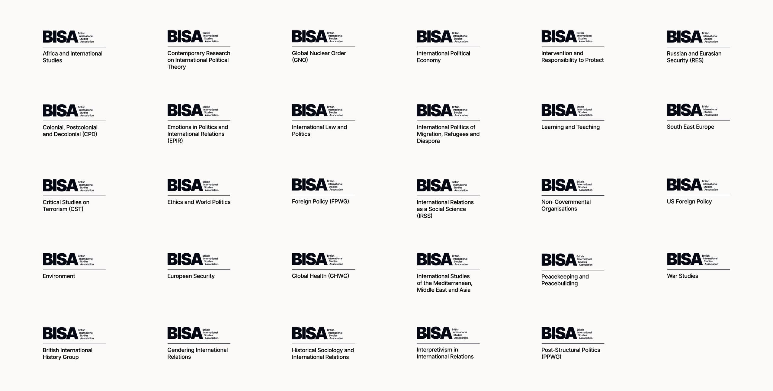 All 29 BISA Working Group logos