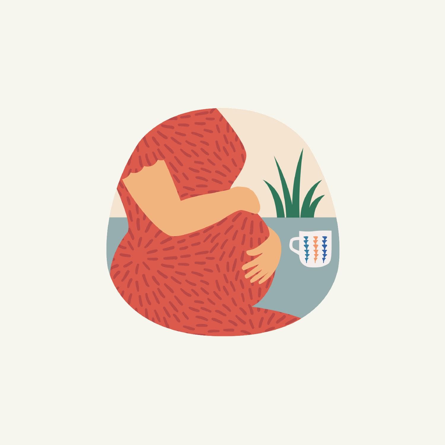Illustration of a pregnant woman with a cup of tea