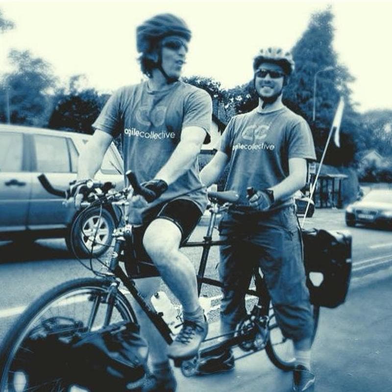 Finn and Aaron ride a tandem to Drupalcon
