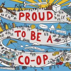 'Proud to be a Co-op' illustrated poster showing the seven co-operative principles. 