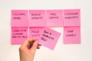 Postit notes to remind us to run a usability test.