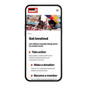war on want site on a mobile phone
