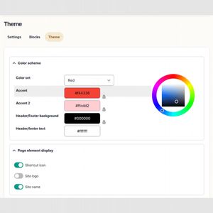 A screenshot of theme customisation showing colour options and a colour wheel.