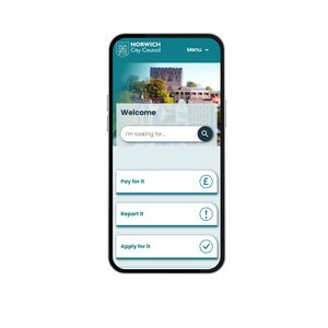 Norwich City Council Homepage on a mobile phone