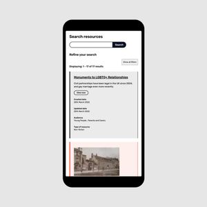 A screenshot of the new Kite Trust Resource Hub website on a mobile phone