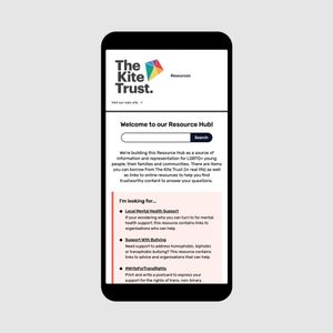 A screenshot of the new Kite Trust Resource Hub website on a mobile phone