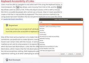 Screenshot of a list of links with their descriptive text, on WebAim's website