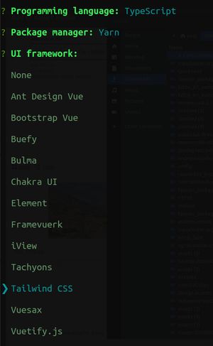 Screenshot of command line showing the list of available CSS frameworks.